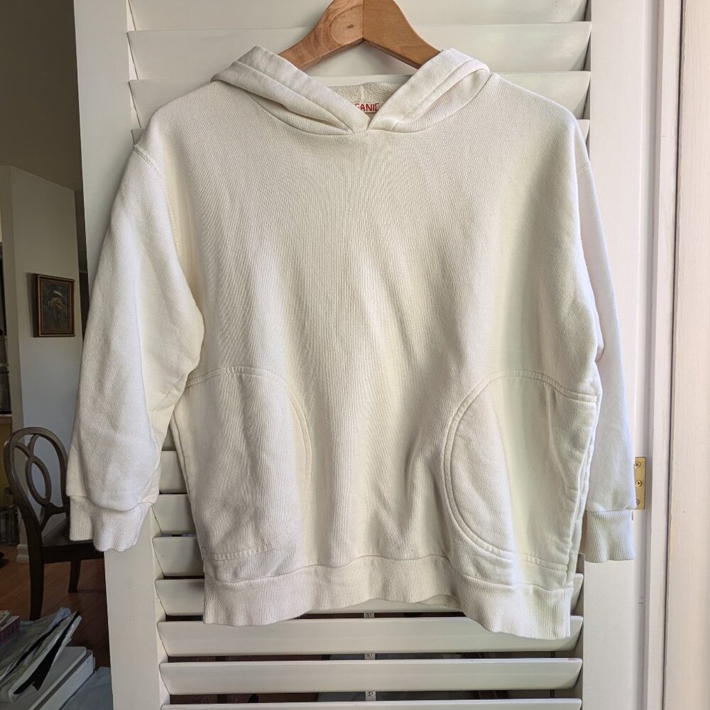 White organic cotton pullover hoodie 3/4 sleeves